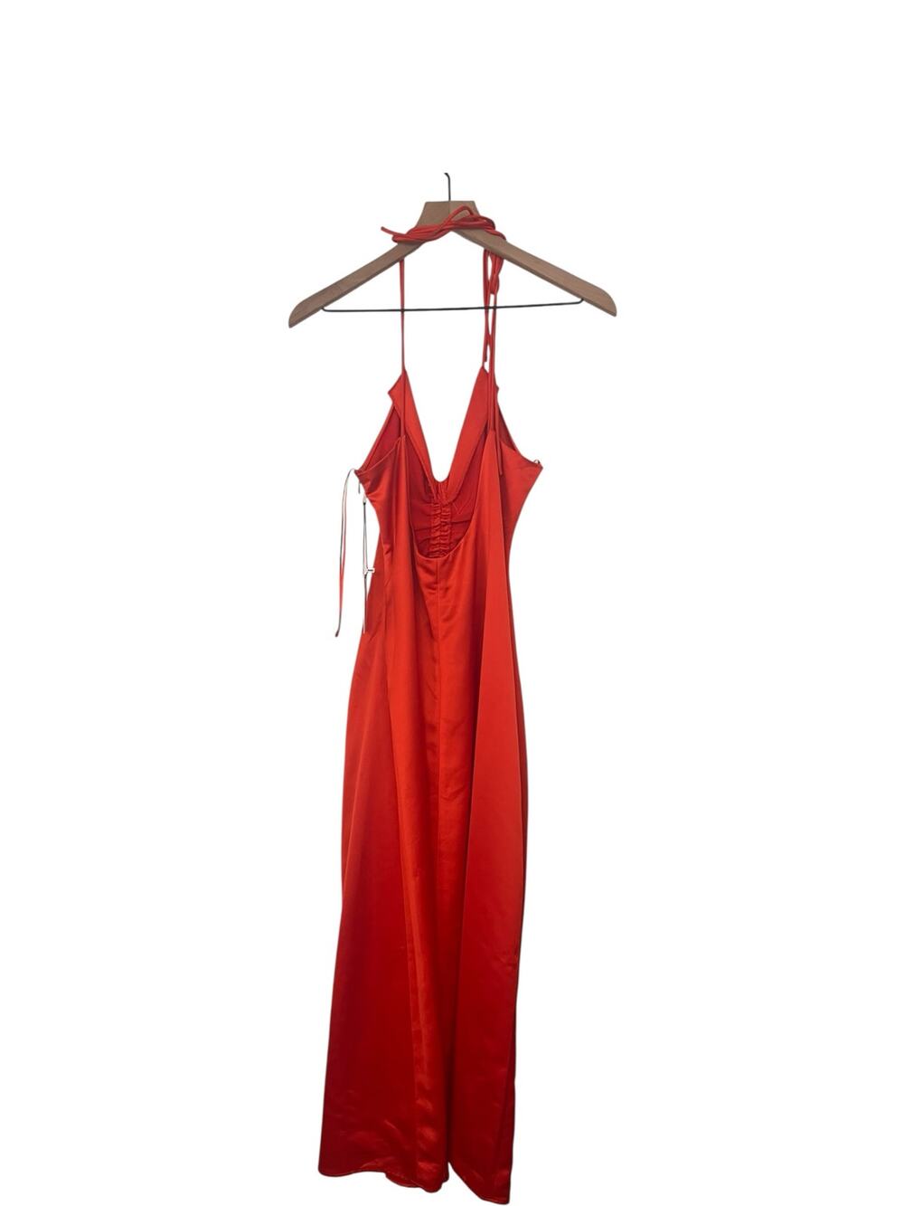 Jason Wu V Neck Ruched Front Red Orange Midi Backless Slip Dress Size XL NWT